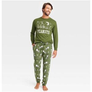 Peanuts Men's Plaid Long Sleeve Sweater Knit Pajama Top Forest Green XL